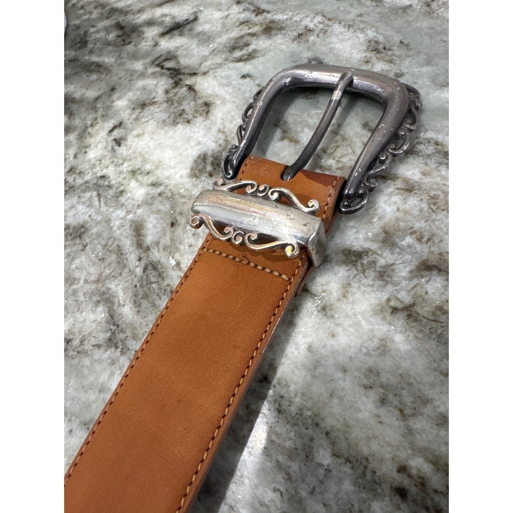 Brighton women's tan leather western belt with‎ an ornate silver-toned buckle MD - Picture 5 of 8